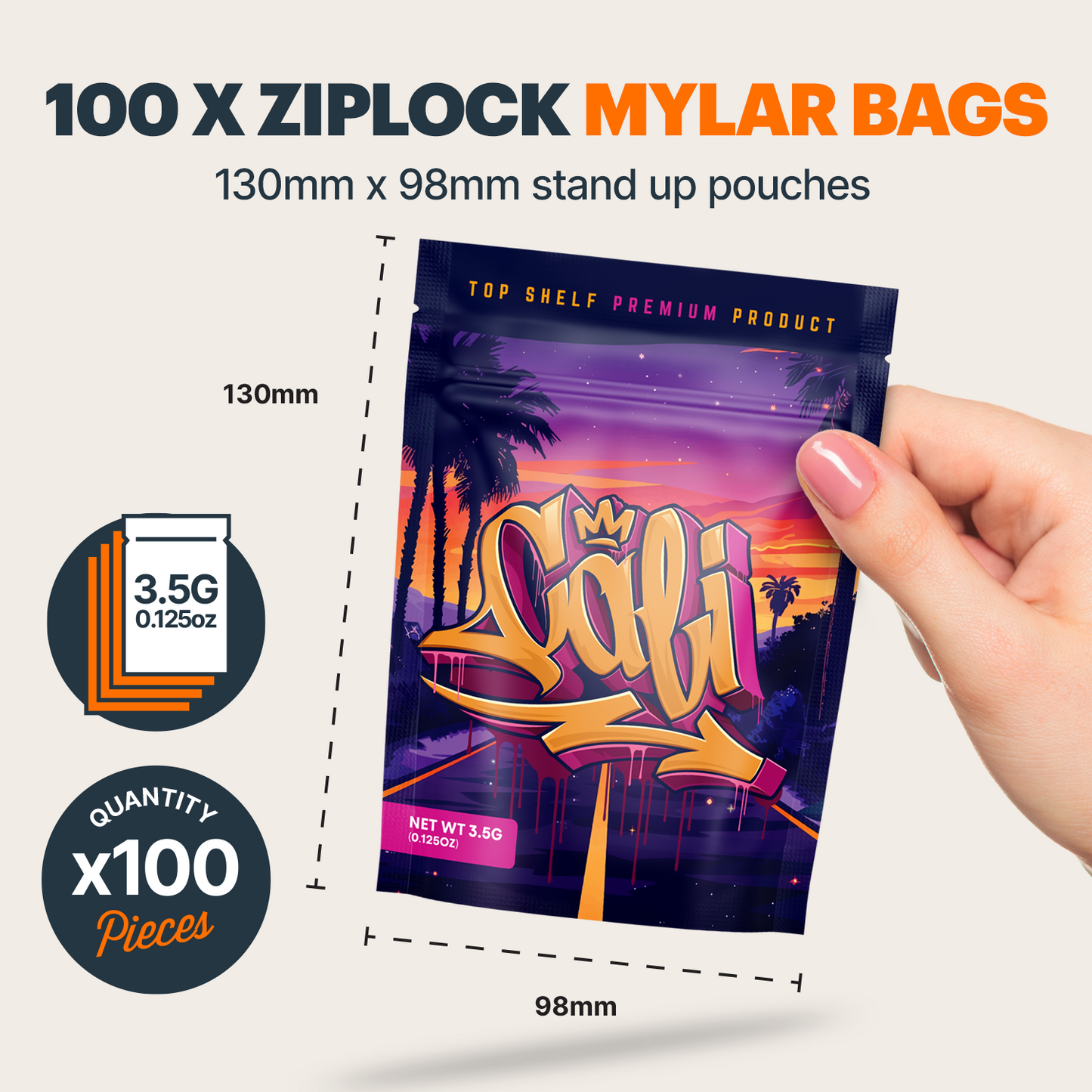 Cali Mylar Bags (x 100)