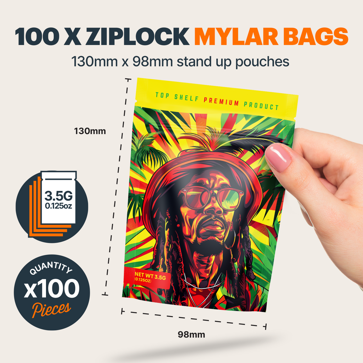 Rasta Mylar Bags (x 100)